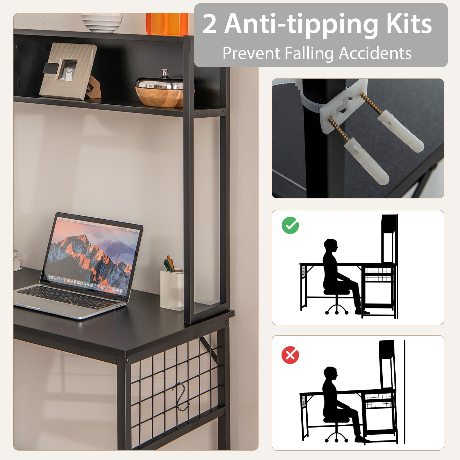 Giantex L Shaped Desk, Sturdy Computer Desk w/ Power Outlet, Long Corner Desk Home Office Table, Black