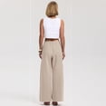 thumbnail image 4 of Nestiefly Linen Pants Women Wide Leg Palazzo Pants Flowy Elastic Waist Summer Beach Casual Trousers with Pockets Beige 2XL, 4 of 5