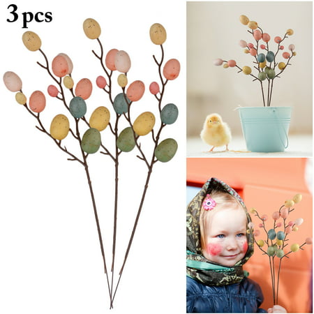 3Pcs Kids Egg Toys, Creative Home Flower Pot Decor Branch with Painting Eggs Easter Supplies  (Without flowerpot)