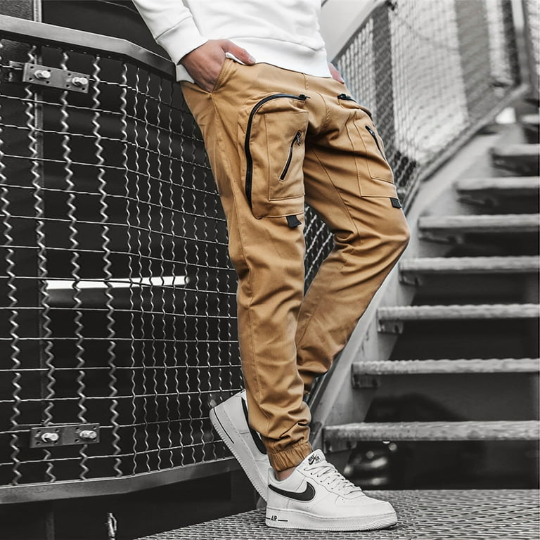jsaierl Men's Solid Color Pencil Pants Casual Stretch Slim Fit Sweatpants  Fashion Jogger Trousers with Multi Pockets 