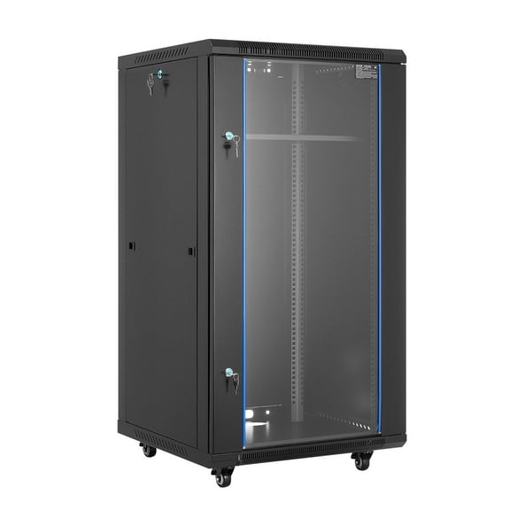 VEVOR 22U Network Cabinet Wall Mount, 23.6 in Depth, 300 lbs Max Load Capacity Server Cabinet Rack Enclosure with Locking Tempered Glass Door, Side Panels, Server Rack for IT Equipment, A/V Devices