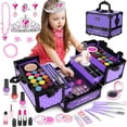 thumbnail image 1 of Kit de maquillaje Hollyhi, 62 unidades, para niñas de 3 a 12 años, con funda morada, 1 of 8