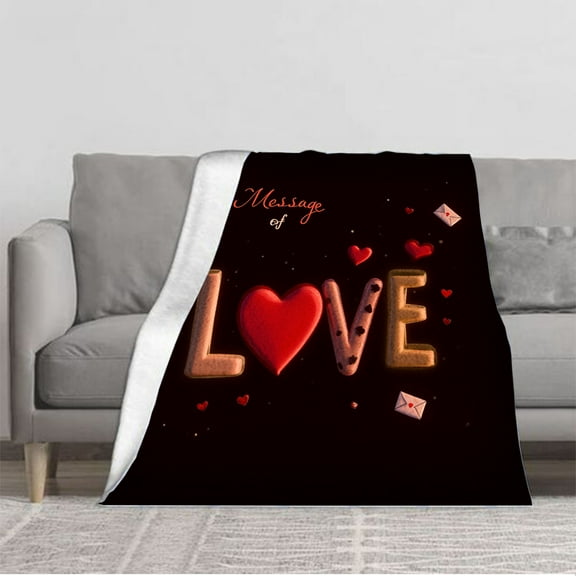 Cozy Flannel Blanket with Chocolate Texture & Heart Design - Soft Warm Throw for Sofa Travel Bed and Chair - Perfect Gift