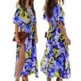 thumbnail image 3 of Women'S Summer Maxi Dress Short Sleeve V Neck Casual Loose Long Beach Split Dresses Blue M, 3 of 7