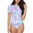 thumbnail image 1 of Balery Rainbow Scales Body de cuello redondo de manga corta para mujer Tops de manga corta Tops básicos-Small, 1 of 7