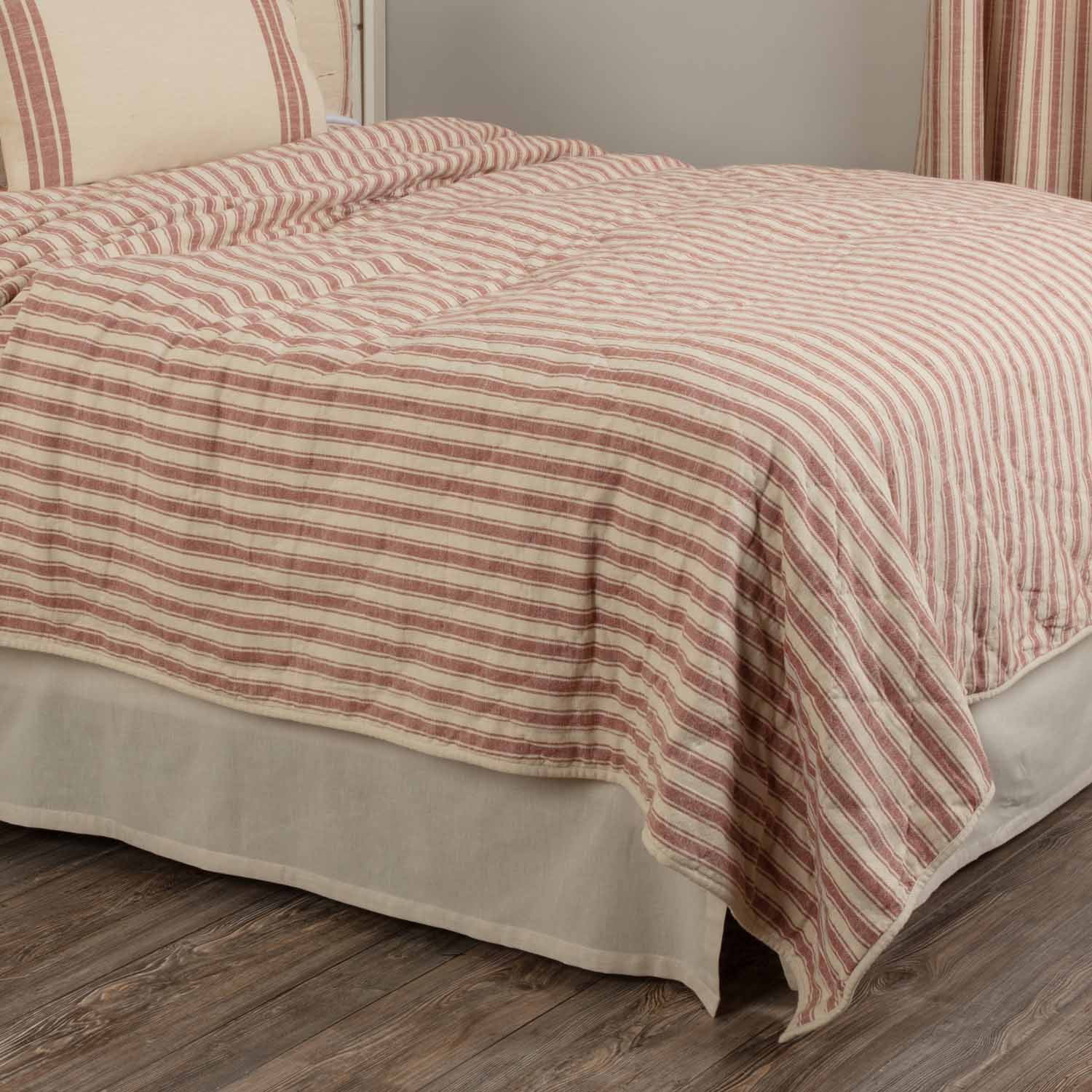 Piper Classics Market Place Blue Ticking Stripe Twin Quilt - Farmhouse Country Bedding With Grain Sack Style