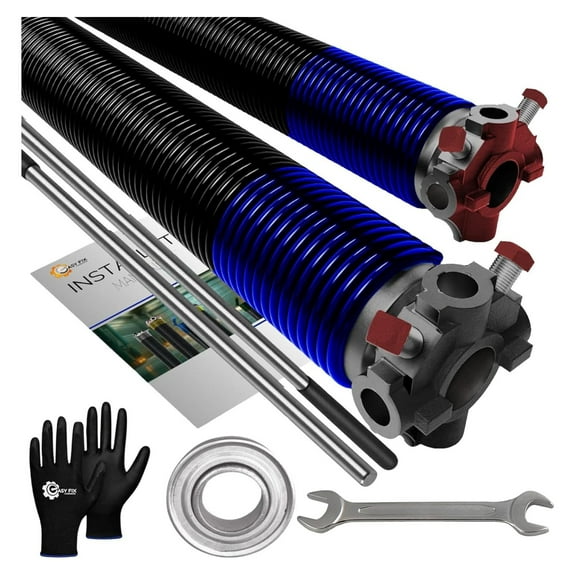 Pair of 1.75" Garage Door Torsion Spring Set Heavy Duty 5-Year Warranty with 1" Steel Bearing, Non-Slip Winding Bars, Gloves & Wrench Precision E-Coating for Replacement Min 30,000 Cycles 262x1.75x37