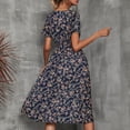 thumbnail image 4 of Robes d'Été pour Femmes Col en V Manches Courtes Imprimé Floral Robe Bohème Décontractée Confortable Ligne A Évasée Plage Robe Midi, 4 of 7