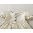 thumbnail image 4 of Newborn Girl Short Sleeve Romper  Solid Color Button  Neck Patchwork Dress Style Playsuit Bodysuit, 4 of 6