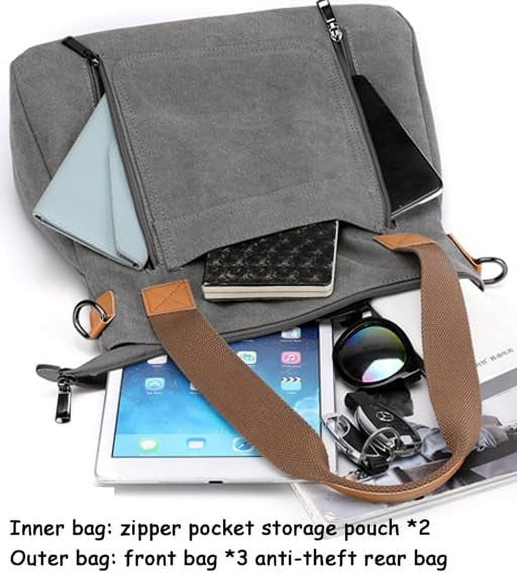 JennyShop Vintage Multi-pocket Handbags, Hot Sale Canvas Tote Purse for Women, Work Shoulder Crossbody Bag
