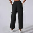 thumbnail image 4 of Roncen Women's Solid Wide-Leg Cargo Pants - Casual Loose Fit Trousers with Elastic Waist & Functional Pockets, 4 of 8