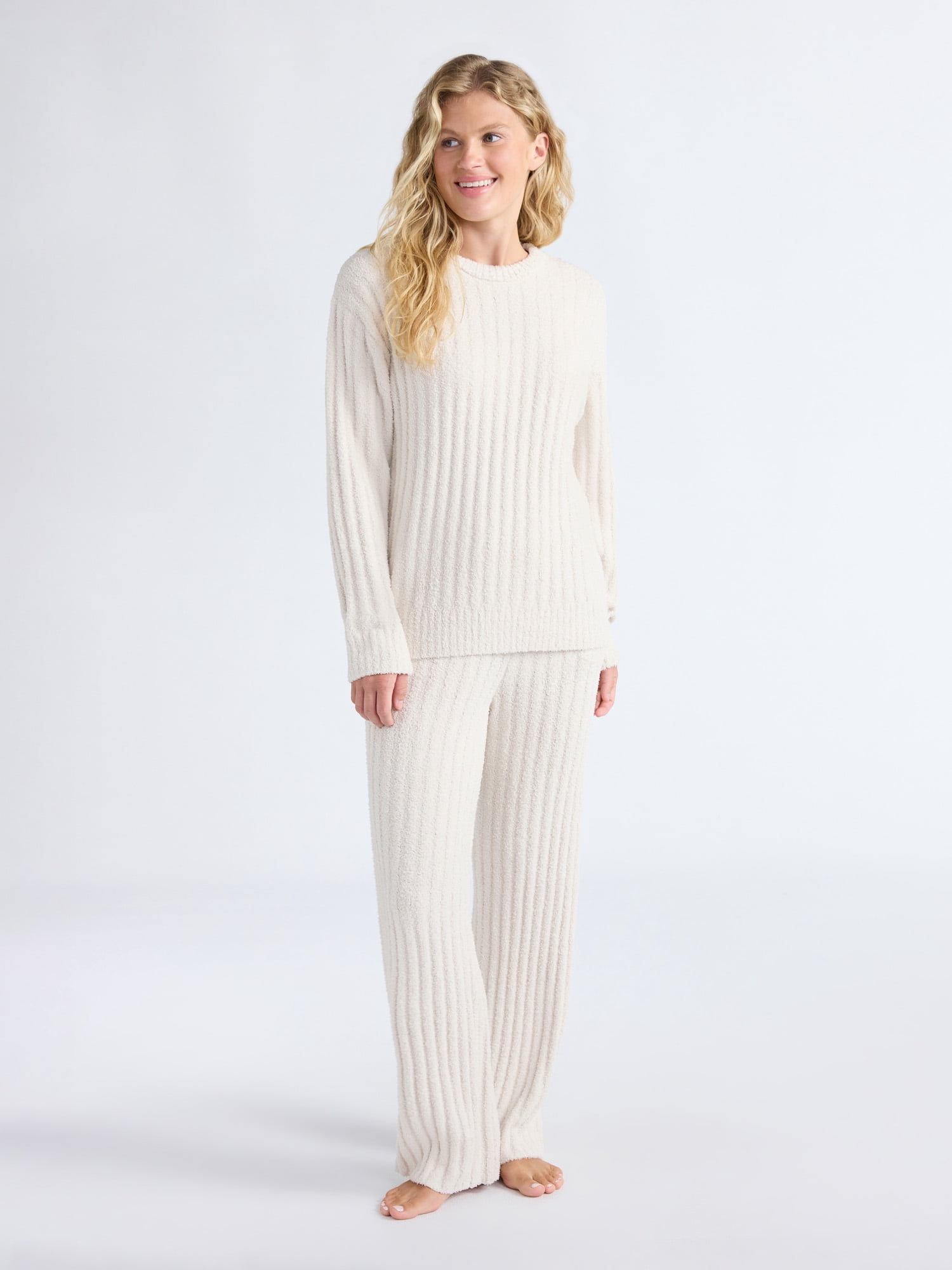 Joyspun Women's Sleepwear Ribbed Crewneck Top with Long Sleeves, Sizes XS-3X
