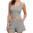thumbnail image 2 of Avrnliq Womens Gray Ribbed Stretchy 2 Piece Activewear Lounge Set, V-Neck Crop Tank Top & High Waisted Shorts with Side Pockets,Size 2XL, 2 of 7
