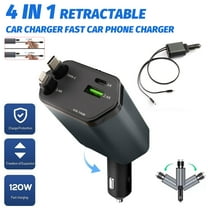 Audessy 120W Retractable Car Charger, 4-in-1 Fast Car Phone Charger With USB Type C Cable, Universal Car Charging Block Cube