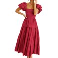 thumbnail image 1 of Vestimenta Casual Vestido Midi de Mujer Vestido Maxi de Manga Corta con Cuello Cuadrado para Cóctel (Rojo L) Cgtredaw Para estrenar, 1 of 1