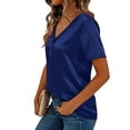 thumbnail image 3 of Womens Satin Summer Tops, Short Sleeve Shirts for Women Business Casual Loose Fit Solid Color Button Up V Neck T-Shirts, 3 of 6