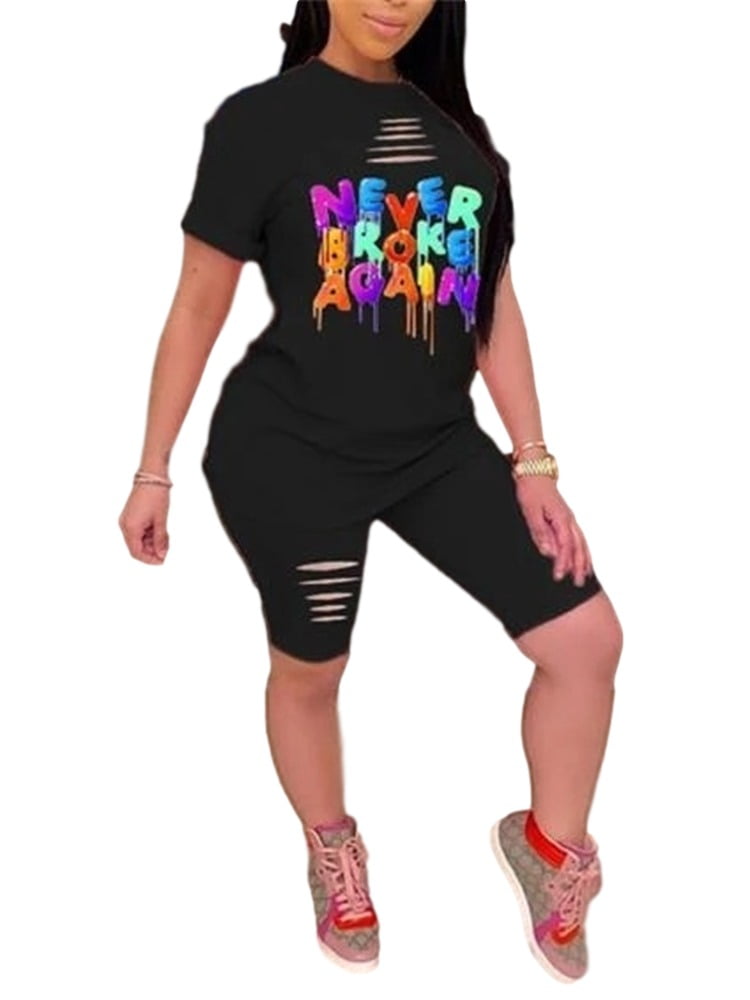 Letter Print Women Plus 2 Piece Sets Slim Shirt & Pants - Walmart.com