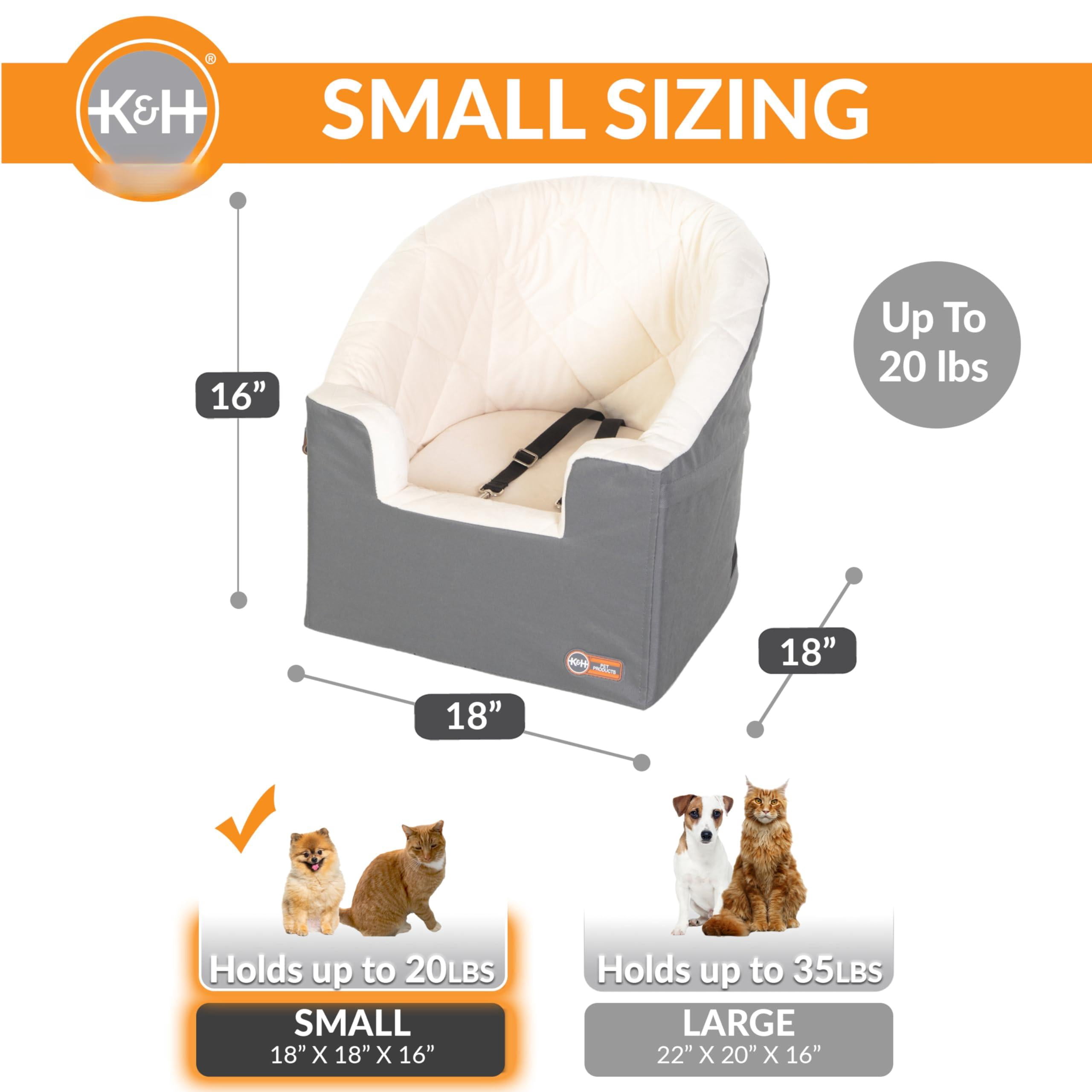 Bucket Booster Dog Car Seat  Belt Secured 2 Safety Leashes Washable Covers Sturdy Seats For Cats & Dogs - Small Gray/cream