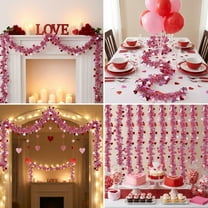 BingTong Valentines Day Garland Decor Red Heart Tinsel Garland Glitter Hanging Garland Valentines Decor for Home Mantel Indoor Outdoor Wedding Galentines Party Decor Pink