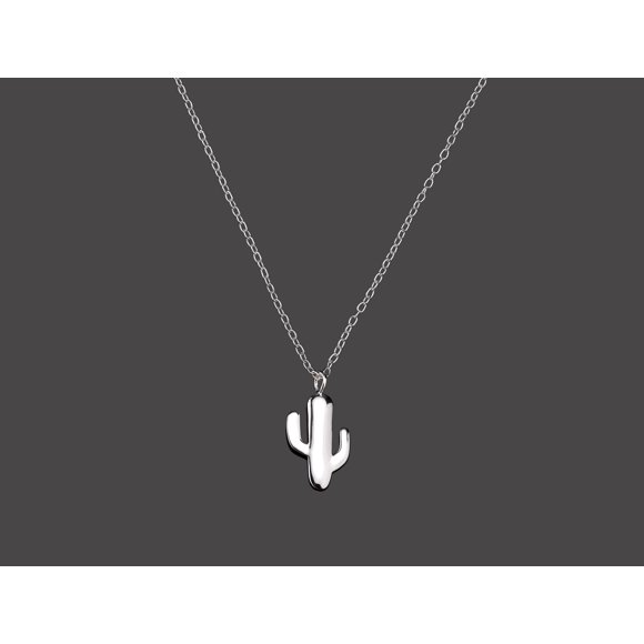 Thea 925 Sterling Silver Cactus Pendant Necklace – E-Coat Anti-Tarnish Finish, 45 cm Chain, Hypoallergenic Jewelry for Women