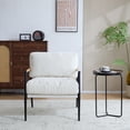 thumbnail image 3 of Modern Accent Chair Lounge Arm Chair, Upholstered Armchair with Plush Cushions, Single Chairs with Metal Frame,Wooden Armrest - Perfect for Office,Living Room,Bedroom,White, 3 of 7