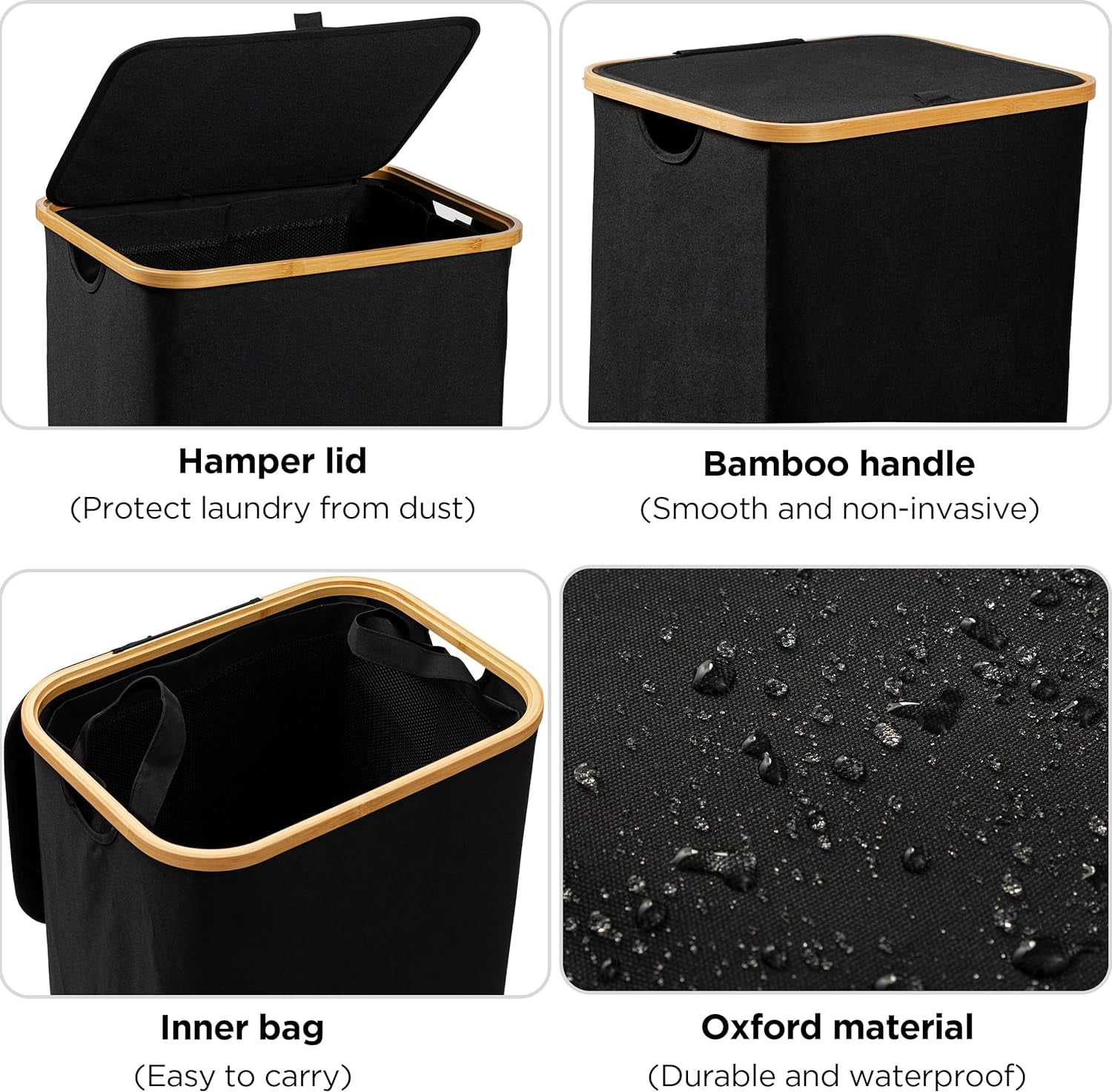 HBlife Large Collapsible Laundry Hamper with Lid and Removable Bag, Black