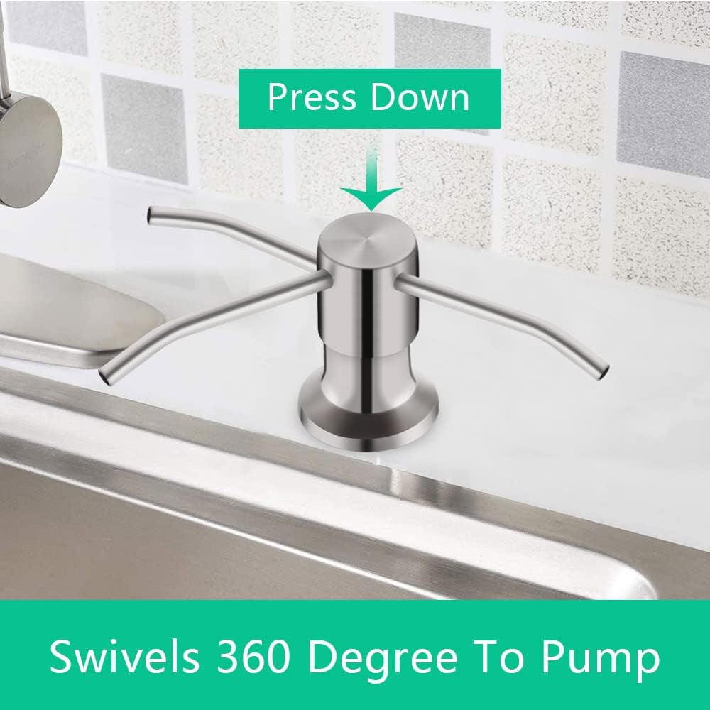 Soap Dispenser for Kitchen Sink, Built in Sink (Brushed Nickel), Countertop Pump with 47" Extension Tube kit, No Need to Fill Little Bottle Again (Longer Thread Shaft)