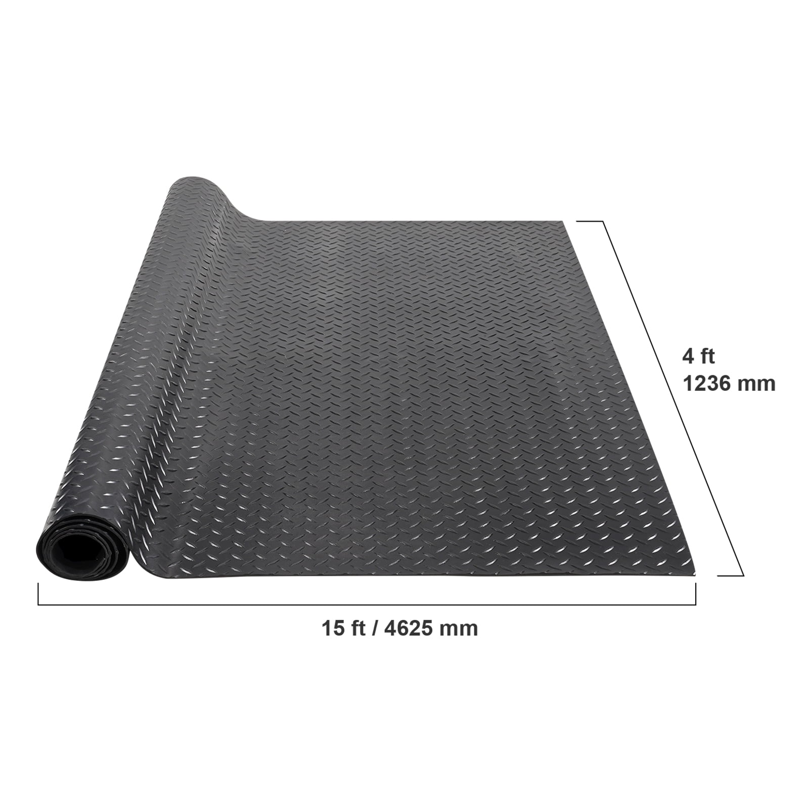 KFFKFF Diamond-Plate Rubber Flooring Roll 3mm x 4ft x 15ft Garage Floor Mat SBR