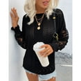 thumbnail image 3 of Sweater Lace Long Sleeve Round Neck Hollow Out Pure Color Casual Knitwear for Women Black S, 3 of 6
