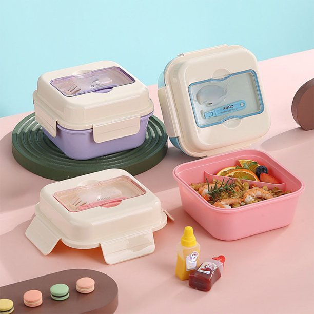 Fiambrera Bento 800ml | Plástico de grado alimentario resistente a fugas | Recipiente de preparación de comidas multicompartimento para microondas | Rosa, azul, morado | Ligero, duradero, fácil de