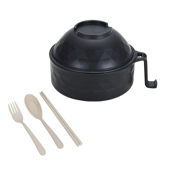 Chanana 6PCS Microwave Ramen Cooker Bowl Set with Spoon Chopsticks Fork Wheat Fiber Instant Noodle Bowl with Handles Ramen Kit for Dorm Room Apartment Essentials, Black