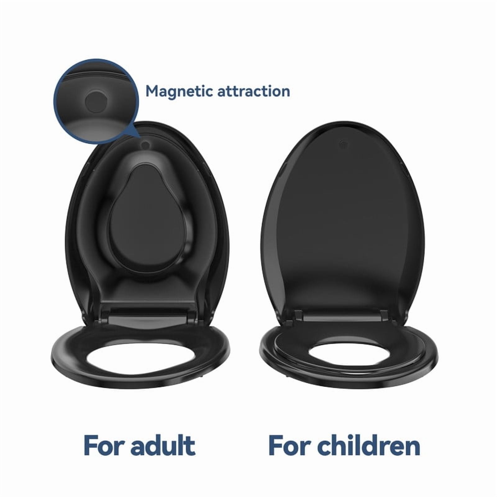 Auktopt Elongated Toilet Seat with Built in Toddler Potty Training Toilet Seat, Soft Close, Easy to Install, Black