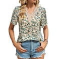 thumbnail image 1 of FJUCHAI Chemises Imprimées pour Femmes Été Décontracté Col Rond Manches Courtes Blouses Mignonnes Florales Tops Amples, 1 of 10
