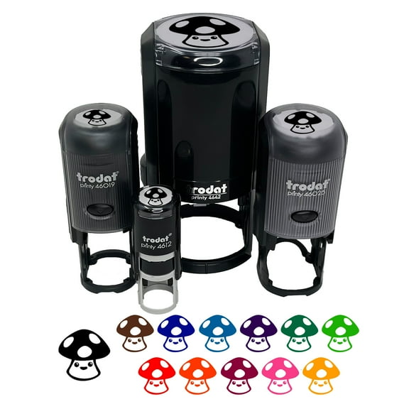 Cute Kawaii Toadstool Mushroom Self-Inking Rubber Stamp Ink Stamper - Black Ink - Mini 1/2 Inch