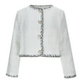 thumbnail image 6 of Hxshgdsn Womens Cropped Tweed Blazers Crewneck Long Sleeve Open Front Lightweight Trendy Business Jackets White S, 6 of 8