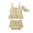 thumbnail image 3 of Qiylii 3 Pcs Baby Girls Solid Color Outfits,Short Sleeve Tops+Shorts + Headband, 3 of 9