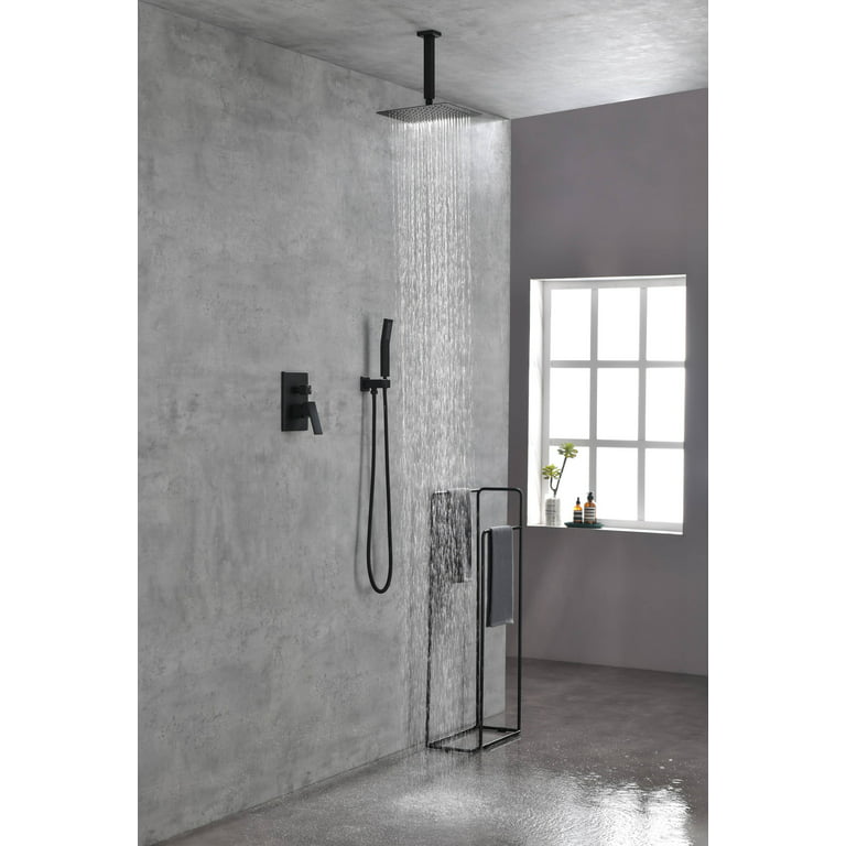 Matte Black Shower System With Ceiling