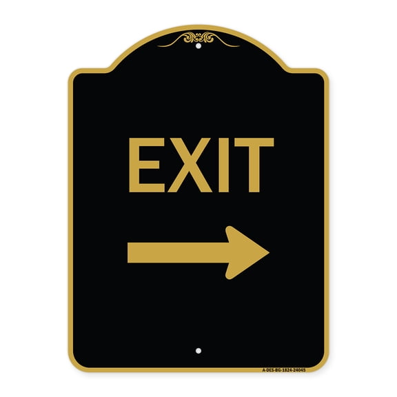 SignMission A-DES-BG-1824-24045 18 x 24 in. Designer Series Sign - Exit with Right Arrow 3, Black & Gold