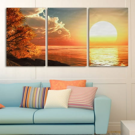 3Pcs Modern Sunset Canvas Painting Picture Print Home Wall Decor Art No (Best Way To Frame A Canvas Painting)