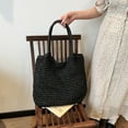 thumbnail image 2 of Women Straw Tote Handbag Large Capacity Retro Straw Bag Ladies Summer Beach Bag Weaving Shoulder Bag (Black), 2 of 10