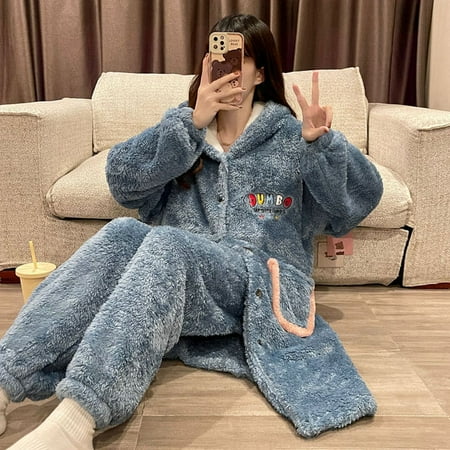 

DanceeMangoo FUNISHI Womens Pajamas Plush пижама женская Night-robe Winter Pajamas Inspissate pijama mujer Plus Size Loose Version Hooded