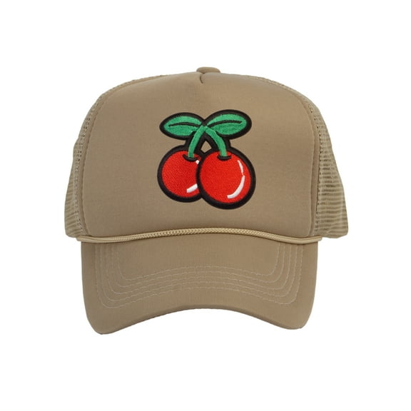 Top Headwear Large Cherry Hat - Mens Womens Cherries Snapback Trucker Cap Beige