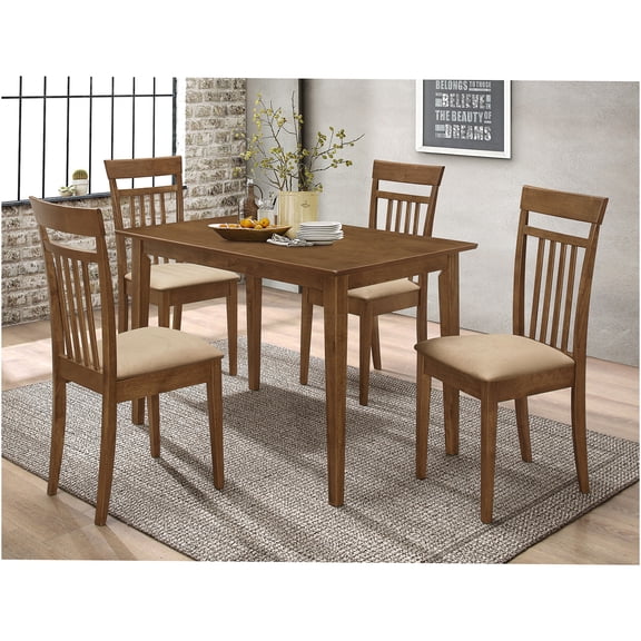 JERFIT 5-Piece Dining Table Set with 4 Upholstered Chairs, Mission Style Rectangular Wood Table for 4, Chestnut Brown Finish for Dining Room