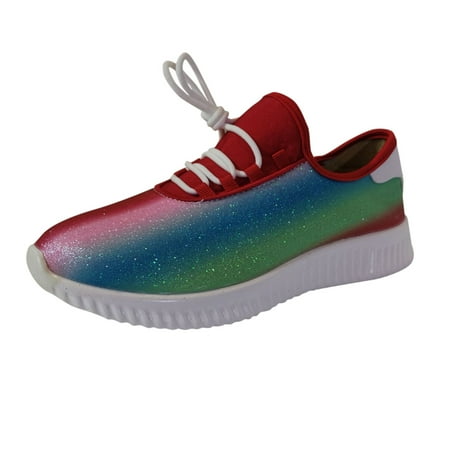 

EQWLJWE 2022 Spring Autumn Sneakers Women s Fashion Flat Sequined Rainbow Color Casual Single Shoes Sneakers Deals Discount Clearance