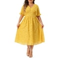 thumbnail image 2 of MODA NOVA Juniors Plus Size V Neck Bubble Short Sleeve Semi Sheer Midi  Dress, 2 of 5