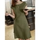 thumbnail image 1 of Puntoco Vestido De Algodón Y Lino Con Cuello Redondo, Color Liso, Manga Corta, Escote En V Grande, Espalda Hueca, Verde Militar Xl,Regalos Para Mujer Joven, 1 of 7