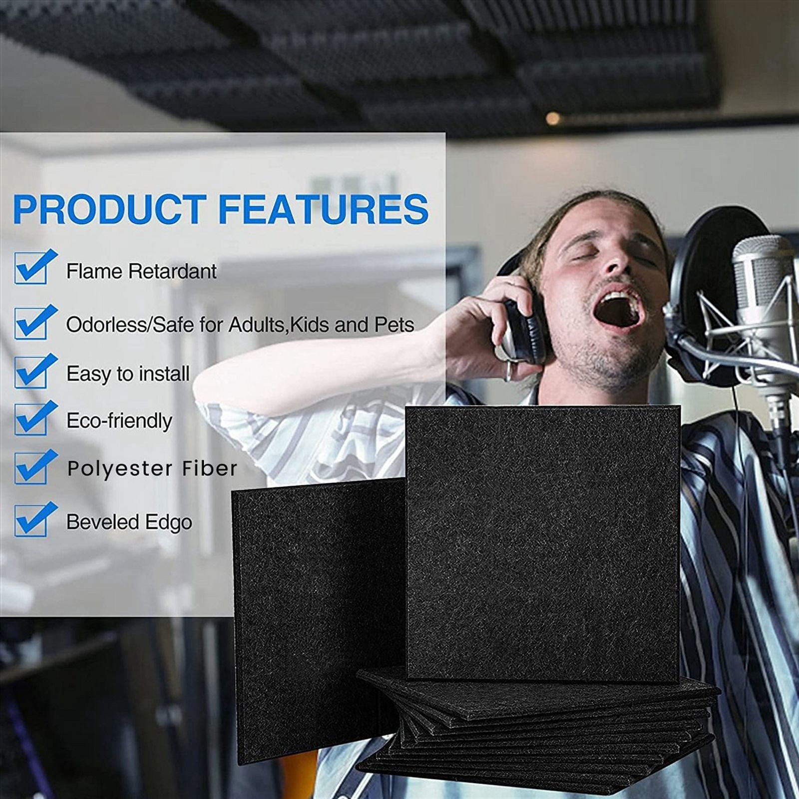 10Pack Sound Proof Panels for Walls,Self-Adhesive Acoustic Panels 12x12x0.4In for Recording Studio,Office,Home,B