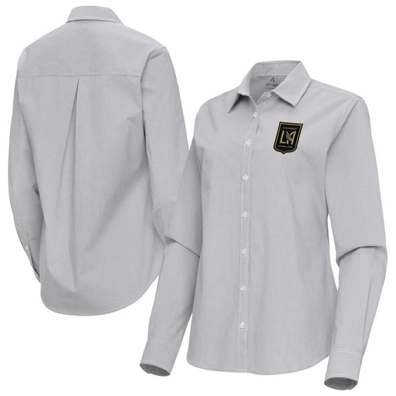 Women's Antigua Gray LAFC Porter Woven Tri-Blend Long Sleeve Button-Up Shirt