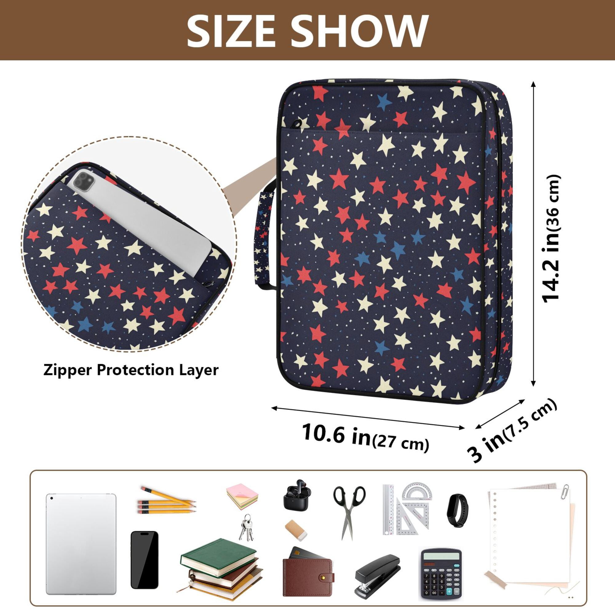 FORMRS Accordion File Folder A4 Size 7-Pocket Expanding Document Organizer Bag with 3 Ring Binder, Red Starry Pattern