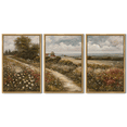 thumbnail image 4 of Drsoum Large 24x36in3pcs Natural Framed Vintage Countryside Meadow Wildflower Field Wall Prints Classic Retro Farmhouse Landscape Wall Art Rustic Decorations for Living room Bedroom, 4 of 7
